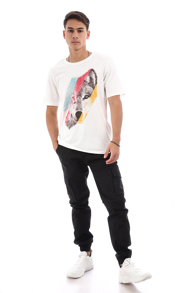 95198 Colorful Printed Wolf Off-White Tee