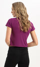 95285 Ribbed Mock Neck Short Sleeves Purple Cropped Top