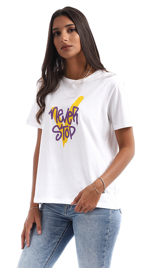 95312 " Never Stop" Printed White Cotton Tee