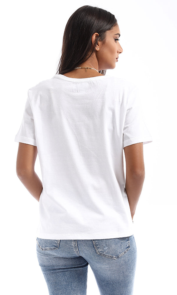 95312 " Never Stop" Printed White Cotton Tee