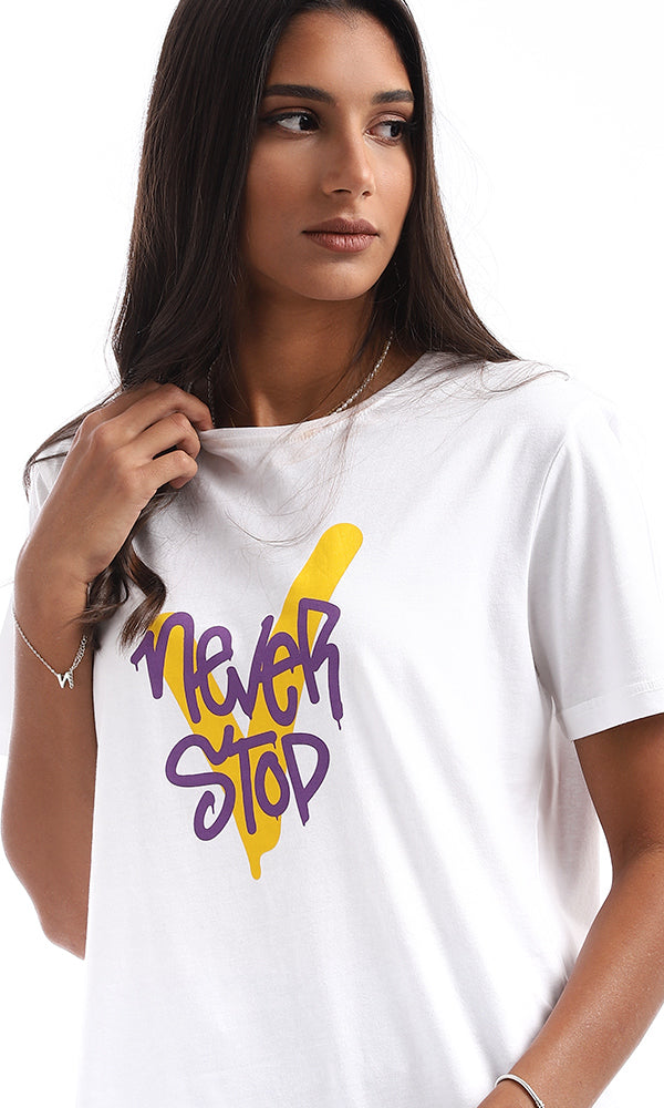 95312 " Never Stop" Printed White Cotton Tee