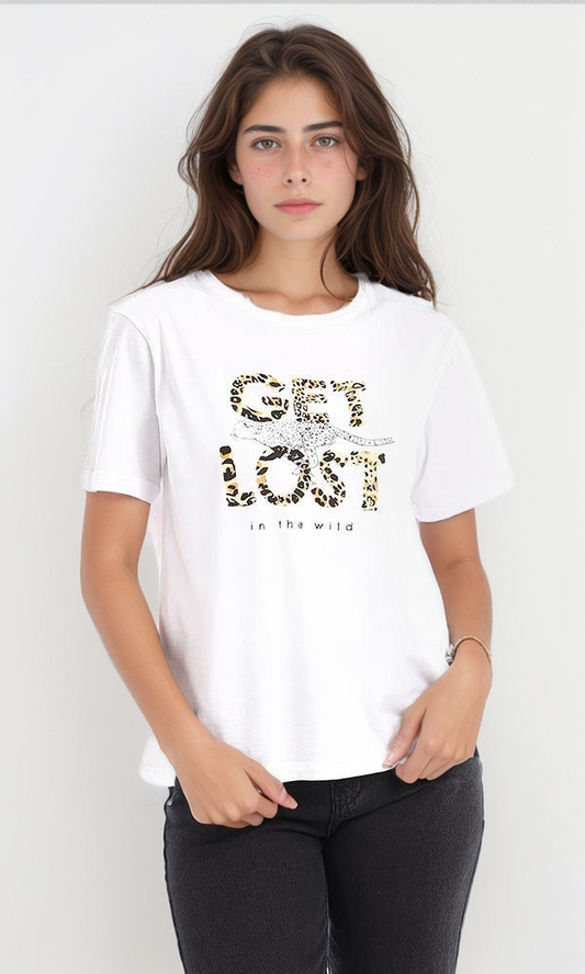 95320 " Get Lost In The Wild" Printed White Tee