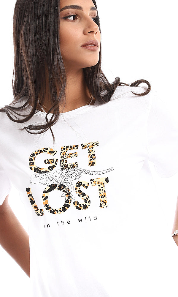 95320 " Get Lost In The Wild" Printed White Tee