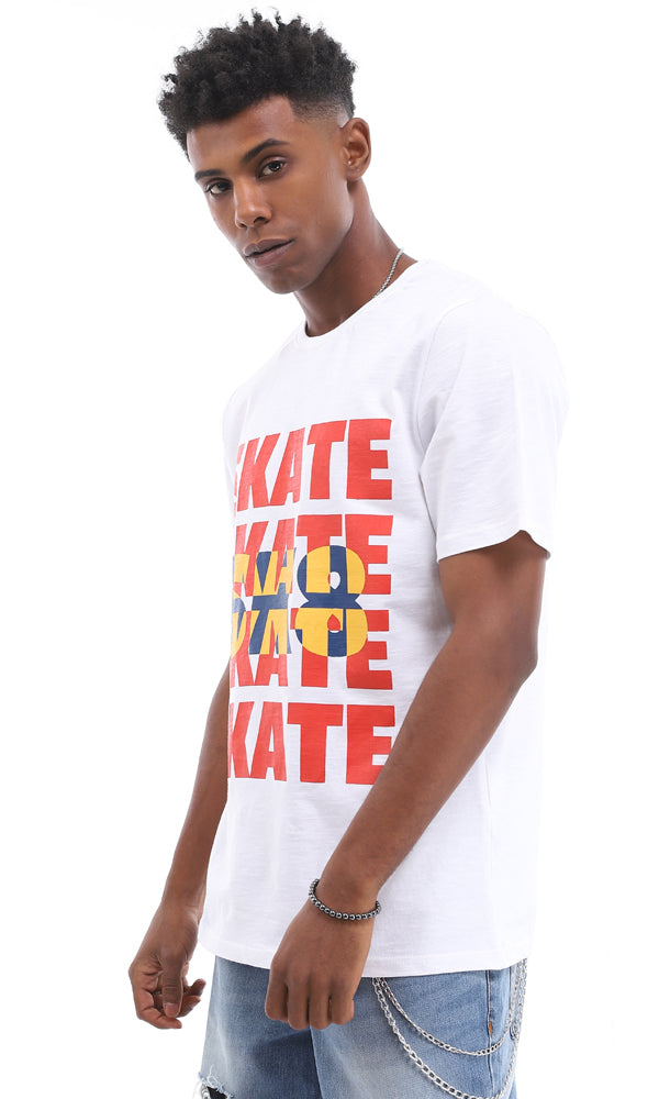 تي شيرت بطباعة "Skate - SK8" قطن لون أبيض