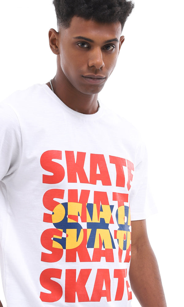 تي شيرت بطباعة "Skate - SK8" قطن لون أبيض