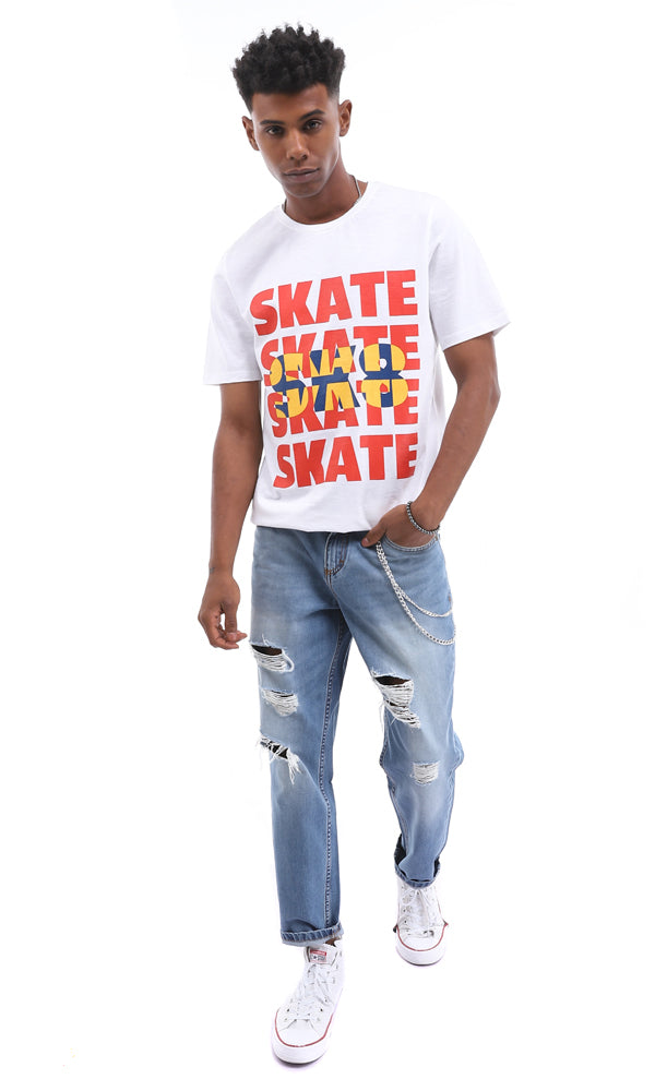 تي شيرت بطباعة "Skate - SK8" قطن لون أبيض