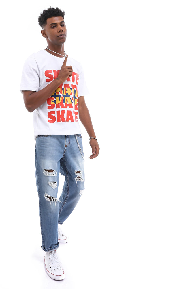 تي شيرت بطباعة "Skate - SK8" قطن لون أبيض