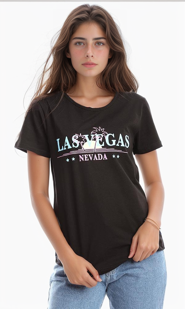 95455 "Las Vegas" Black Short Sleeves Black Tee