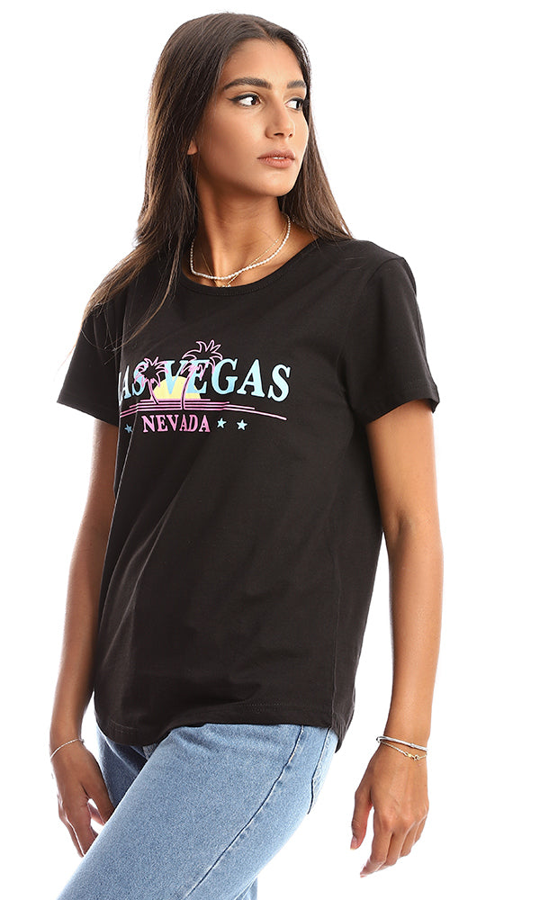 95455 "Las Vegas" Black Short Sleeves Black Tee