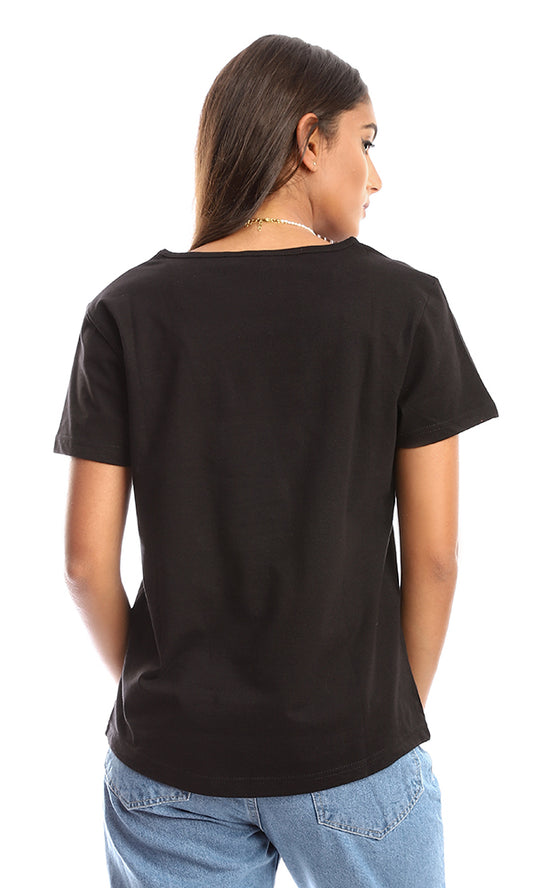 95455 "Las Vegas" Black Short Sleeves Black Tee