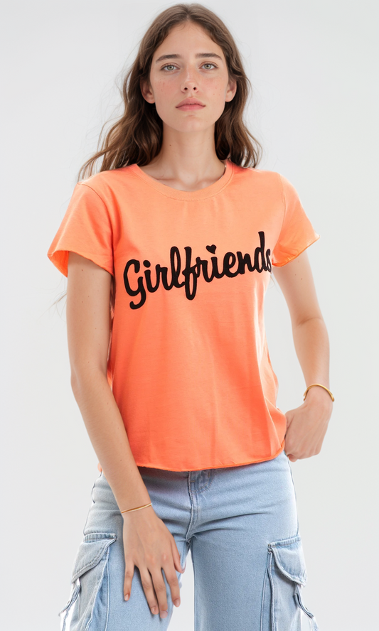 95461 "Girl Friends" Cotton Slip On Tee - Peach