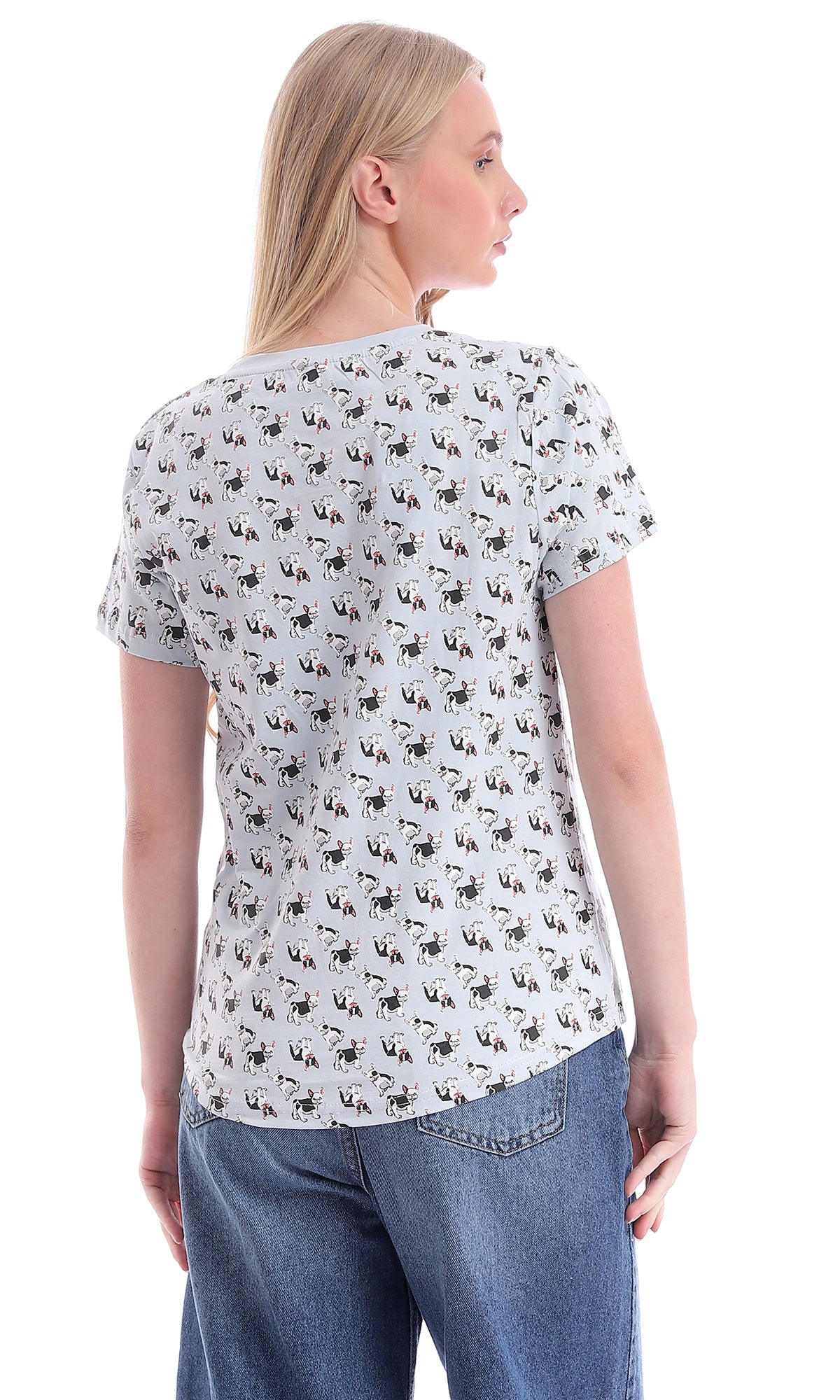 95464 Printed Dog Round Neck Powder Blue Summer Tee