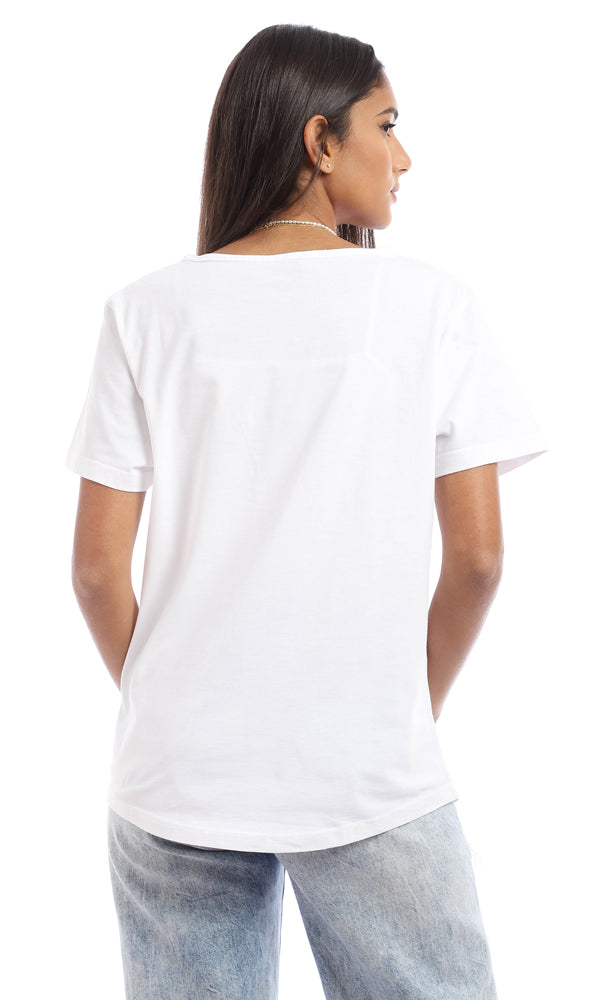 95466 Cotton Printed Round Collar T-Shirt - White