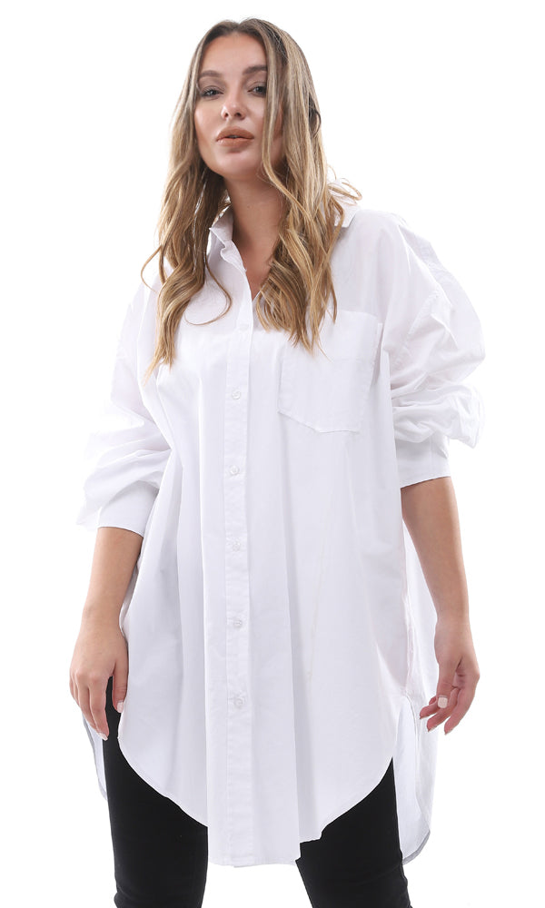 95481 Oversized Summer White Buttoned Long Shirt