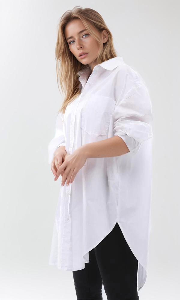 95481 Oversized Summer White Buttoned Long Shirt