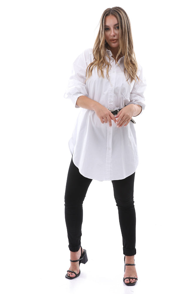 95481 Oversized Summer White Buttoned Long Shirt