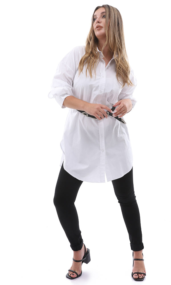 95481 Oversized Summer White Buttoned Long Shirt