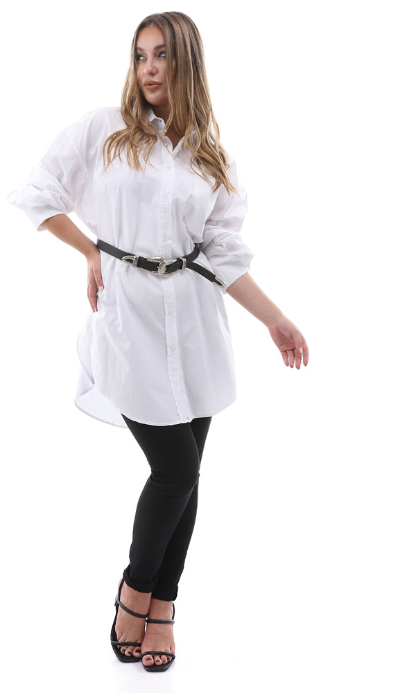 95481 Oversized Summer White Buttoned Long Shirt