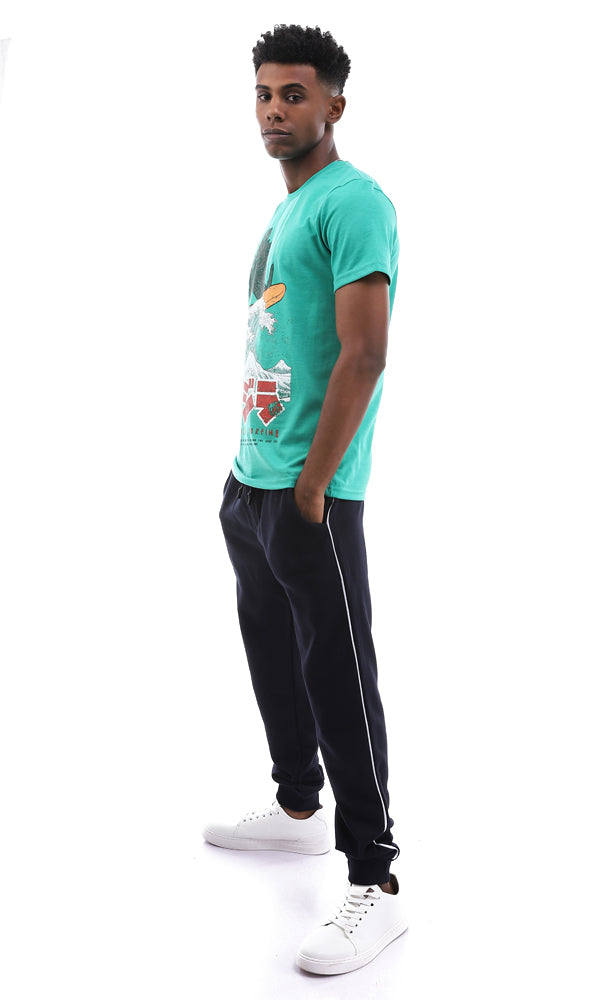 95573 Printed Cool Godzila Surfing Heather Green T-Shirt