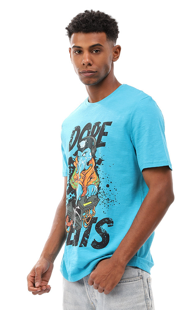 95574 Turquoise Printed Cotton Summer T-Shirt