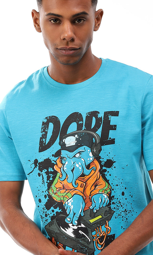 95574 Turquoise Printed Cotton Summer T-Shirt