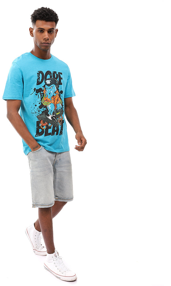 95574 Turquoise Printed Cotton Summer T-Shirt