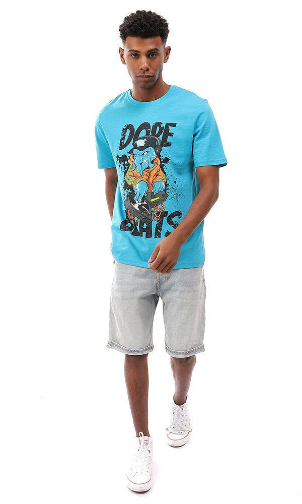 95574 Turquoise Printed Cotton Summer T-Shirt