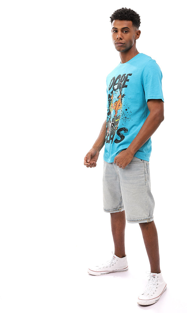 95574 Turquoise Printed Cotton Summer T-Shirt