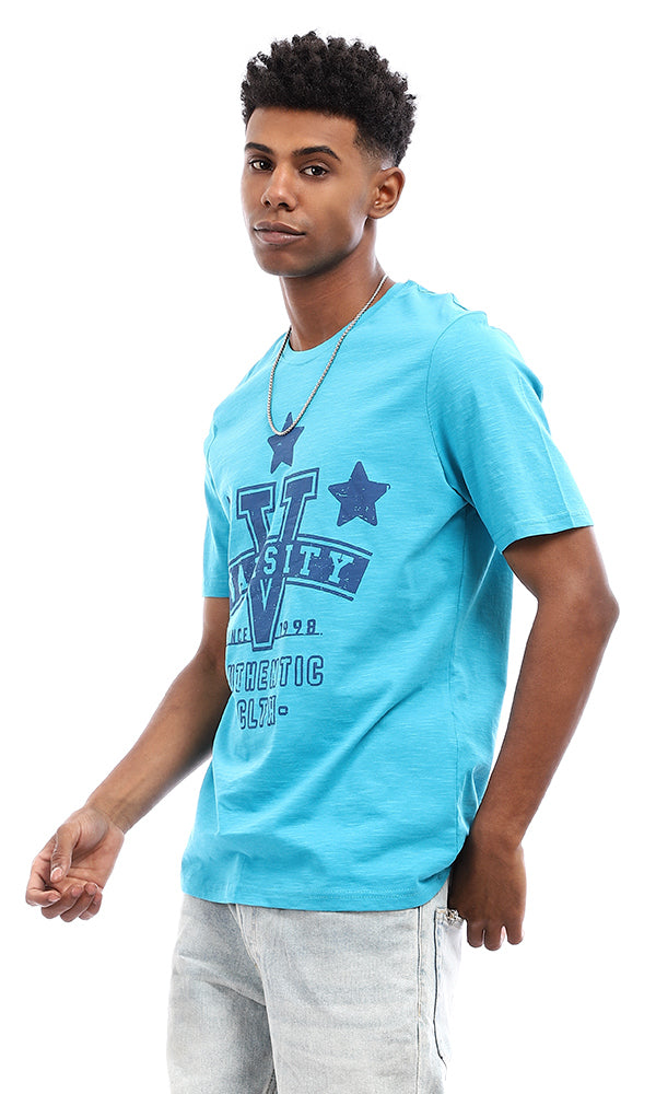 95575 "Varsity" Short Sleeves Printed T-Shirt - Turquoise
