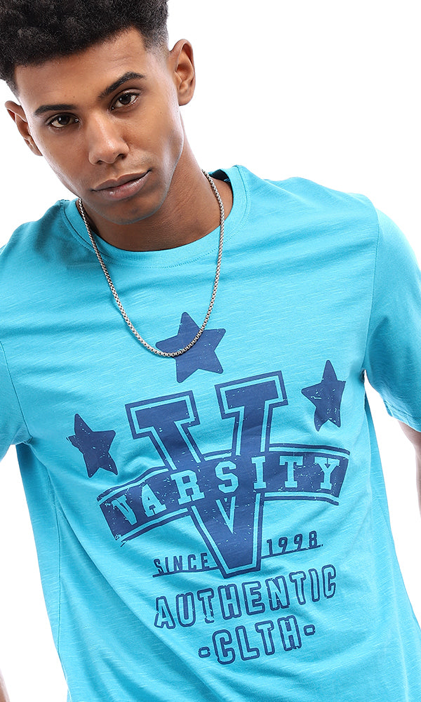95575 "Varsity" Short Sleeves Printed T-Shirt - Turquoise