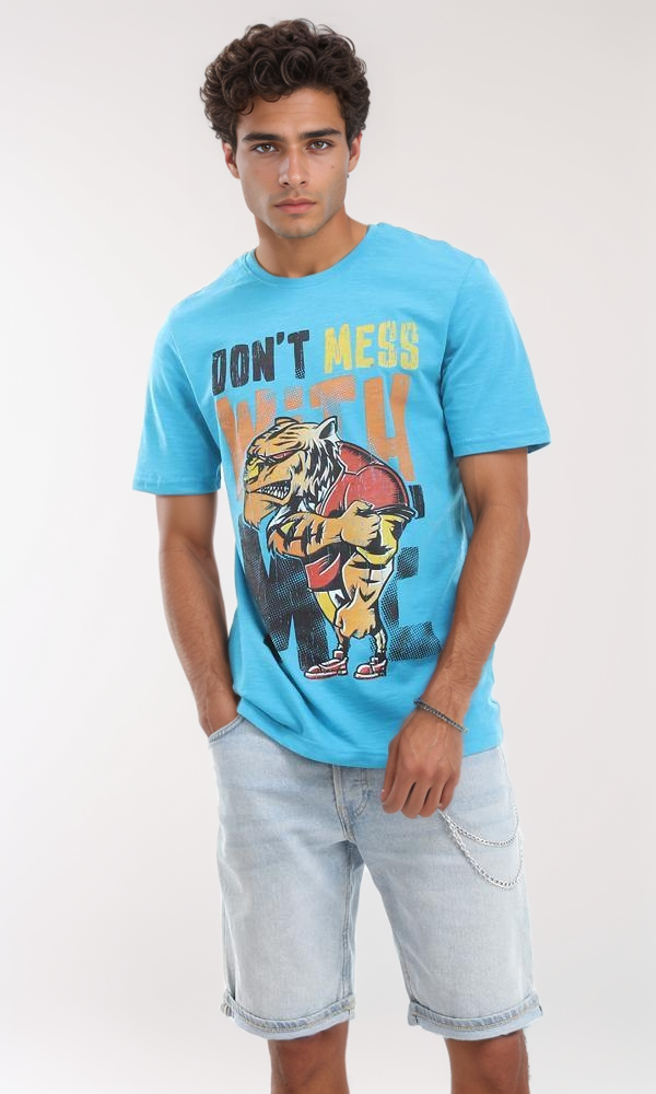 95576 "Don'T Mess With Me" Tiger Printed Turquoise Tee
