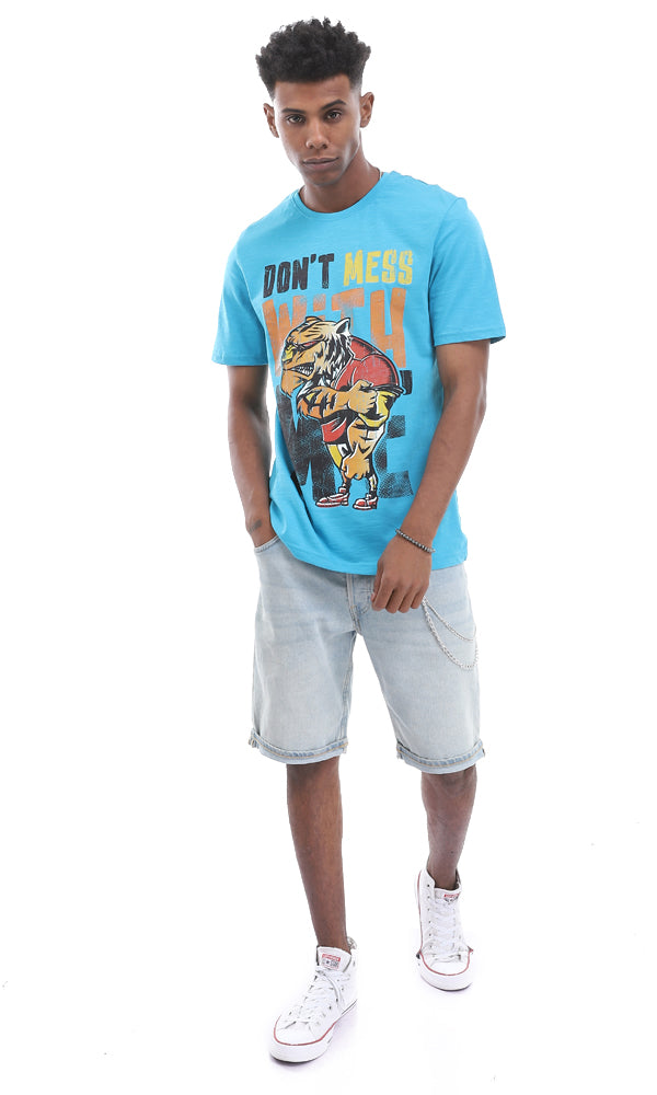95576 "Don'T Mess With Me" Tiger Printed Turquoise Tee