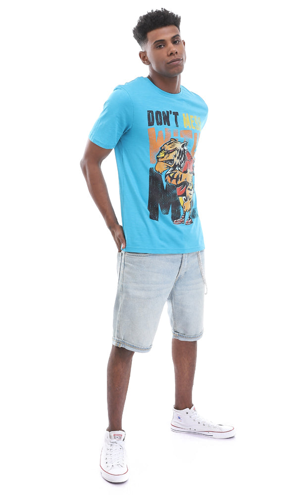 95576 "Don'T Mess With Me" Tiger Printed Turquoise Tee