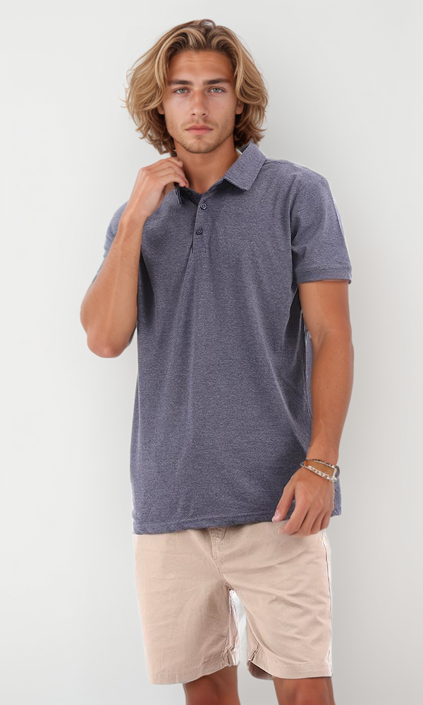 95636 Three Buttons Heather Navy Blue Polo Shirt