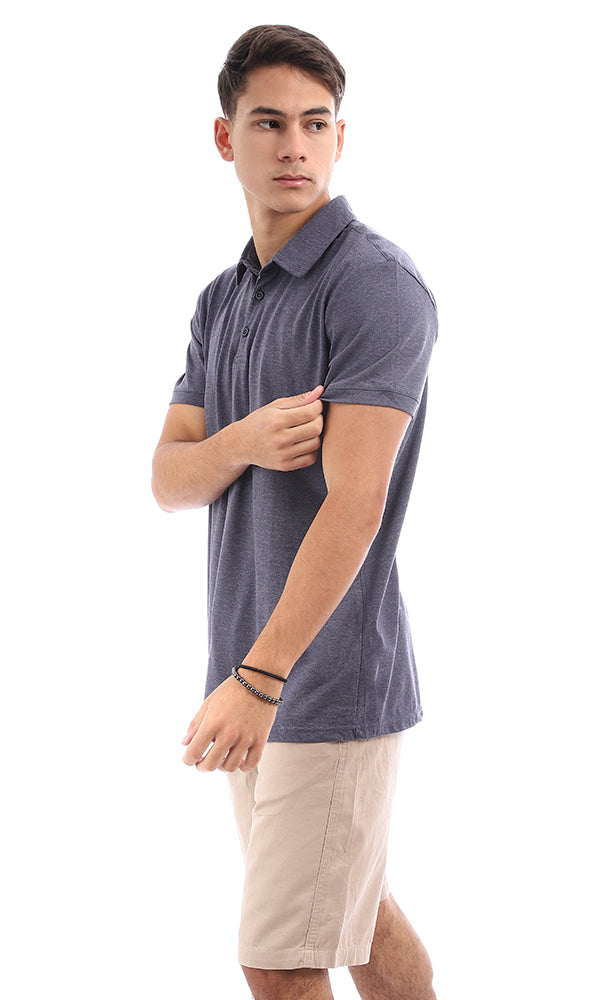 95636 Three Buttons Heather Navy Blue Polo Shirt