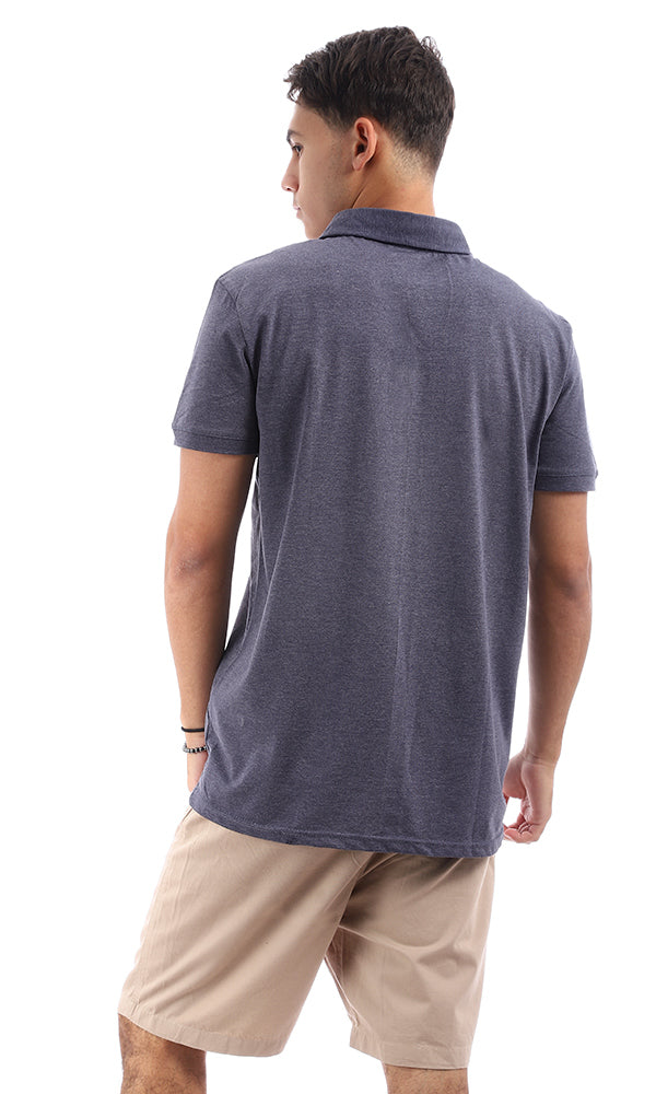 95636 Three Buttons Heather Navy Blue Polo Shirt
