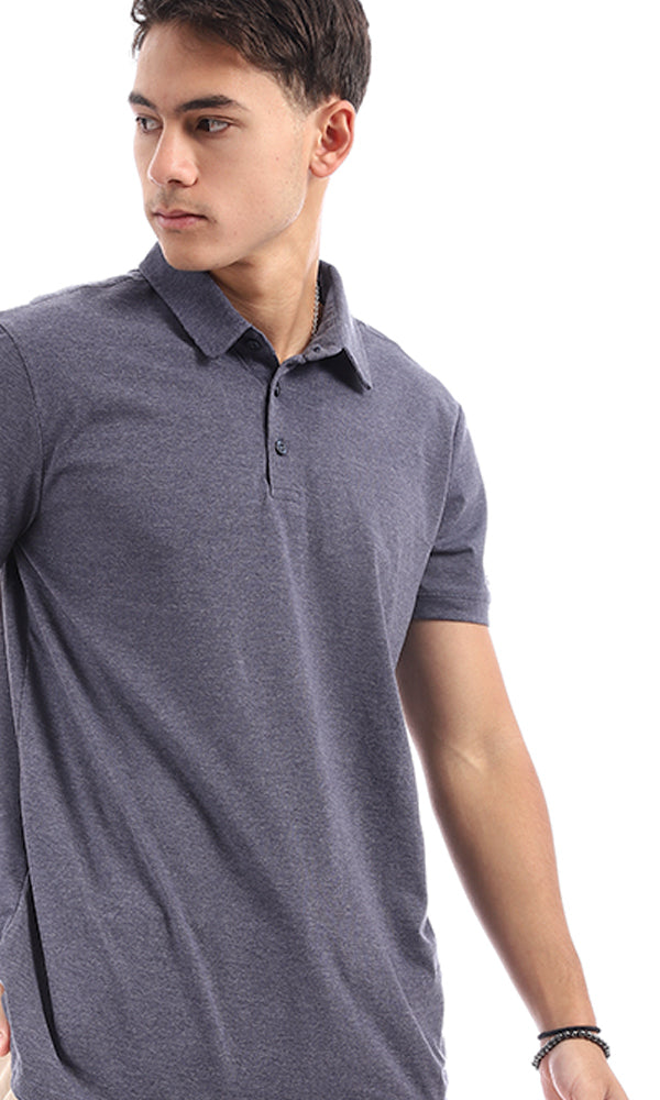 95636 Three Buttons Heather Navy Blue Polo Shirt