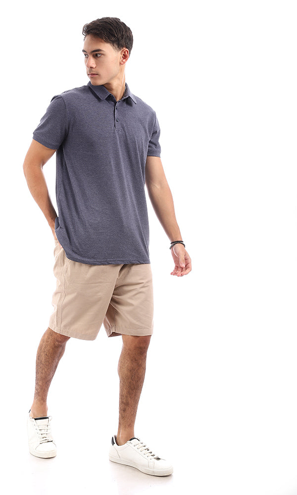 95636 Three Buttons Heather Navy Blue Polo Shirt