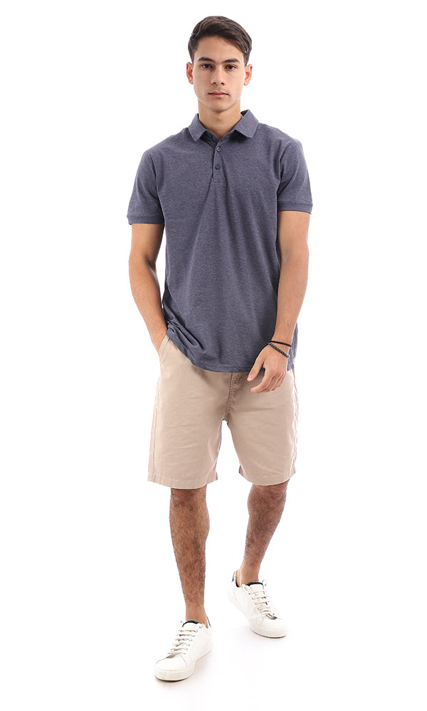 95636 Three Buttons Heather Navy Blue Polo Shirt