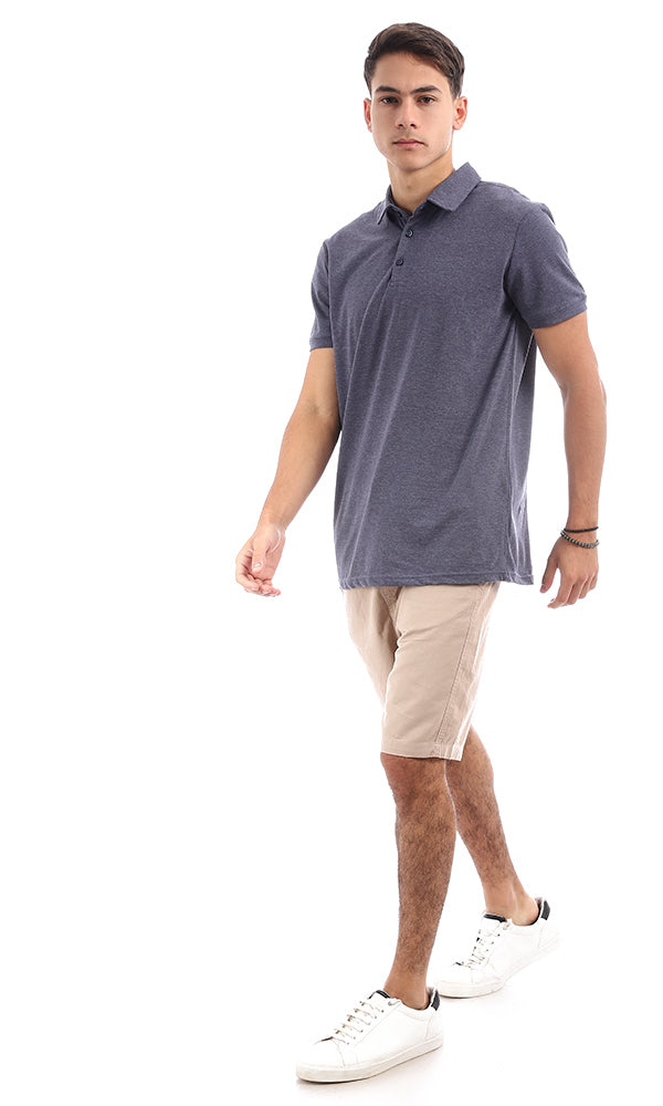 95636 Three Buttons Heather Navy Blue Polo Shirt