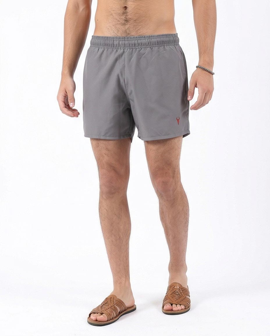 Ravin Men's Signature Bull Embroidered Swim Shorts – Charcoal Grey - 95675