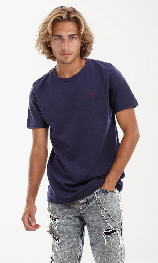 95710 Pique Round Neck Navy Blue T-Shirt