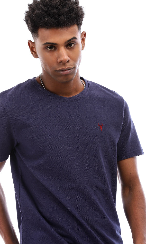 95710 Pique Round Neck Navy Blue T-Shirt