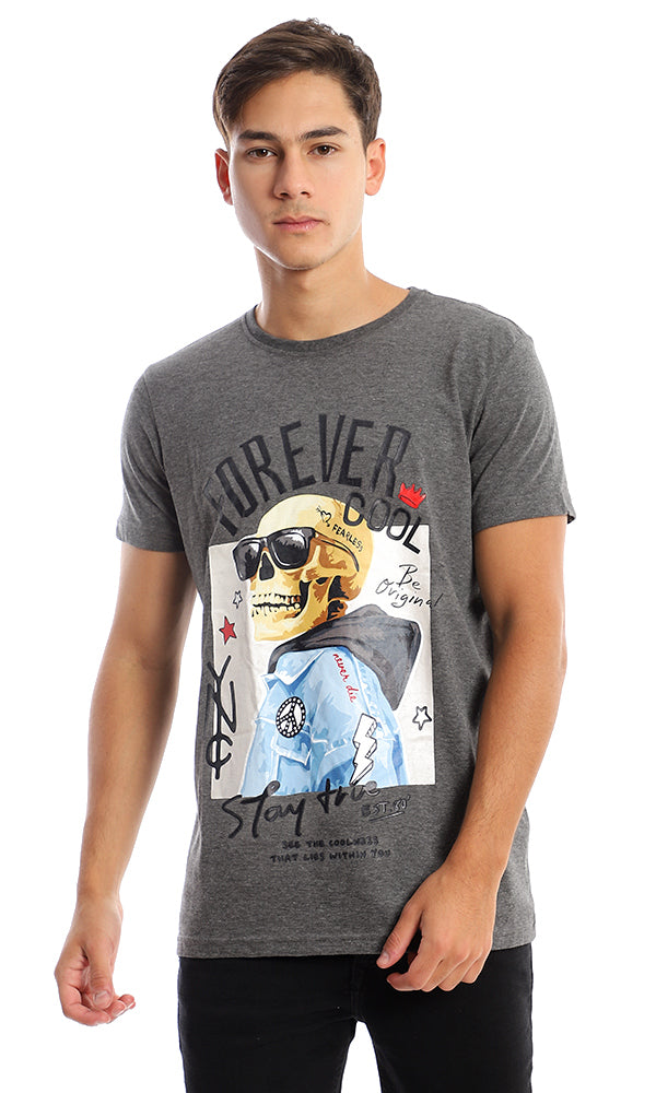 "Stay True" Skull Graphic Heather Jersey Tee - 95722