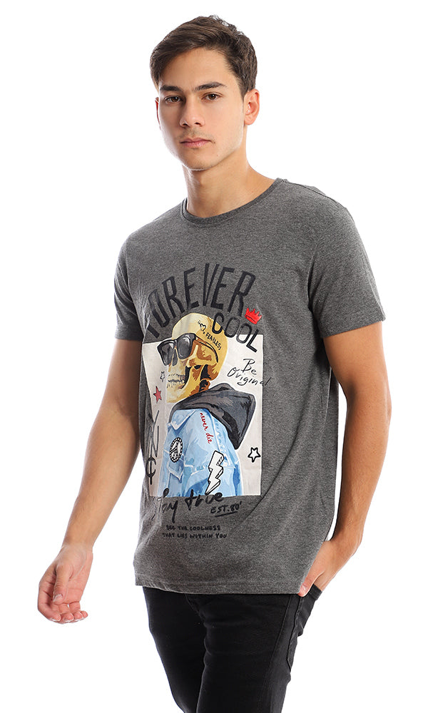 "Stay True" Skull Graphic Heather Jersey Tee - 95722