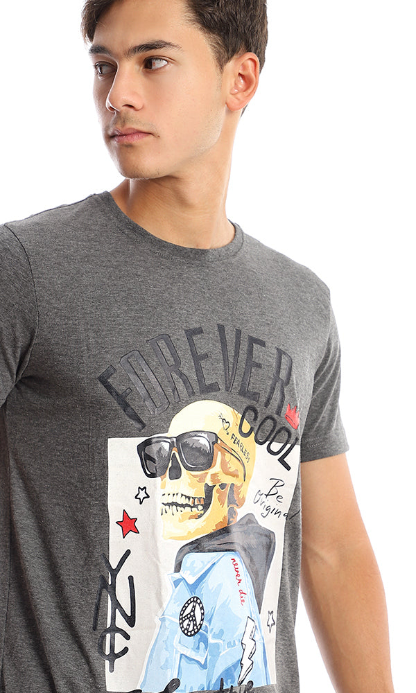 "Stay True" Skull Graphic Heather Jersey Tee - 95722