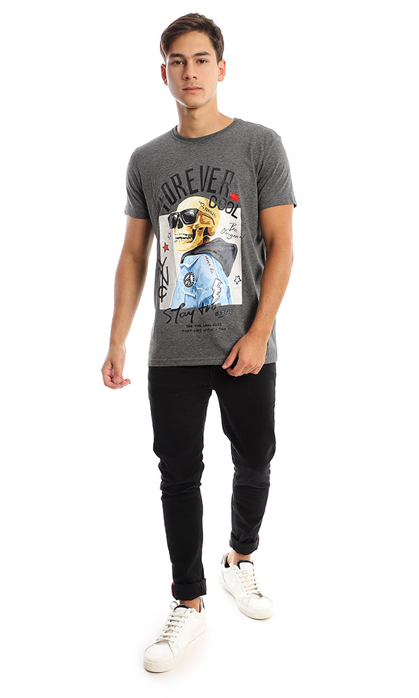 "Stay True" Skull Graphic Heather Jersey Tee - 95722