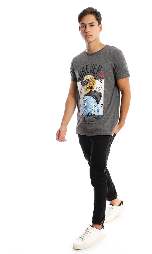"Stay True" Skull Graphic Heather Jersey Tee - 95722