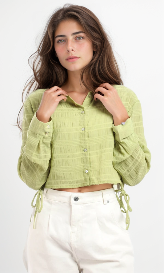 95773 Full Sleeves Shirt With Side Drawstring - Light Green