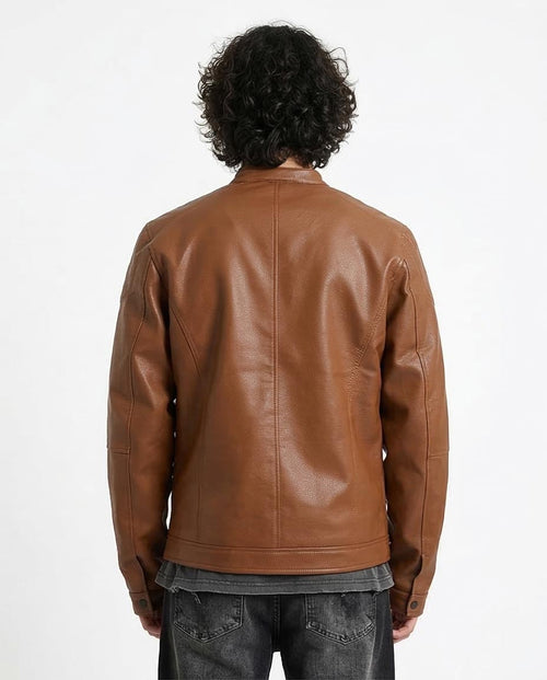 Ravin Men's Cognac Faux-Leather Cafe Racer Jacket - 95853
